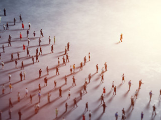 People follow a leader. Community of followers