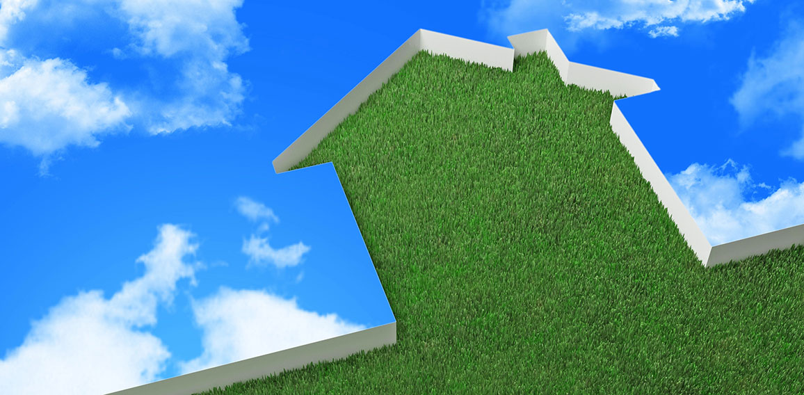 Blauer Himmel und Rasen in Hausform