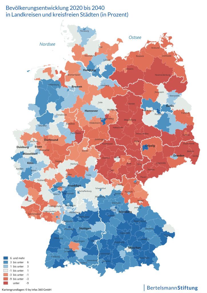Bevölkerungsentwicklung 2020 bis 2040 in Landkreisen und kreisfreien Städten (in Prozent)