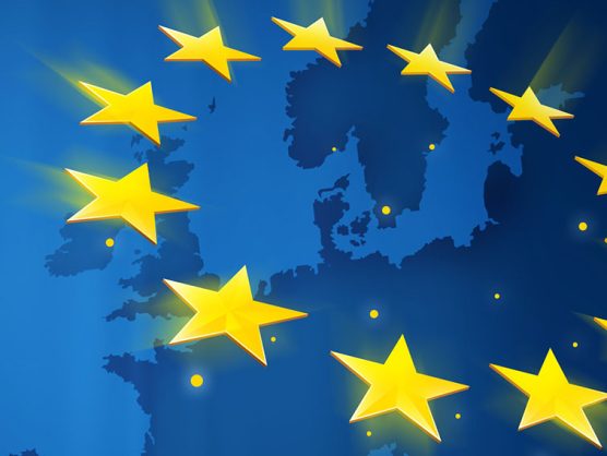 EU-Sterne über Weltkarte