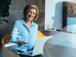 businesspeople talking in modern office