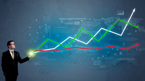 Business man holding stock-market