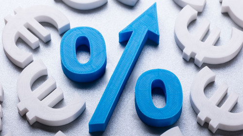 Many Euro Currency Signs Surrounding Blue Percentage Symbol