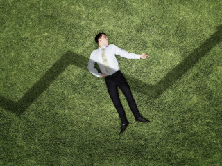 Businessman on green grass