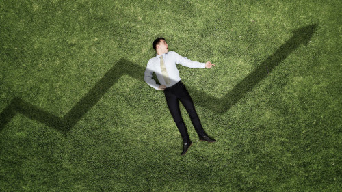 Businessman on green grass