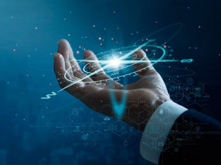 Businessman holding compass of navigate on global economic crisi