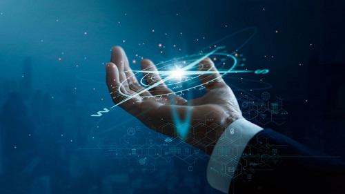 Businessman holding compass of navigate on global economic crisi