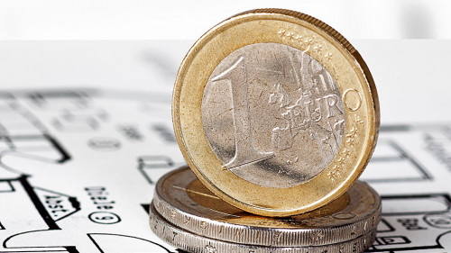 EURO coins with construction plan