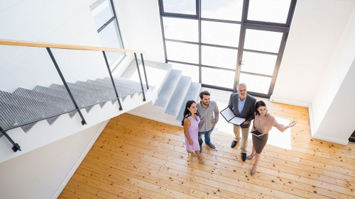 Real estate agent showing new house to couple