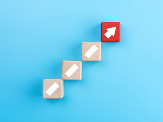 Ladder of success in business growth concept, Wooden blocks stac