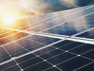 Solar panel with blue sky and sunset. concept clean energy, elec