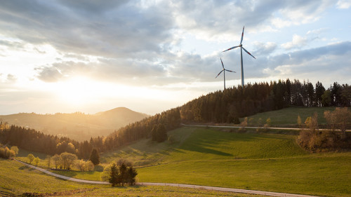 wind power mills in black forest landscape, Germany