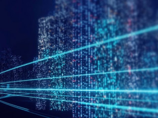 3D Rendering of abstract highway path through digital binary tow