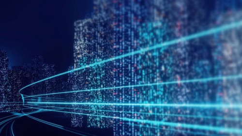 3D Rendering of abstract highway path through digital binary tow