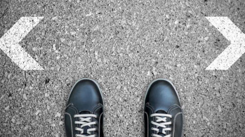 Black casual shoes making decision