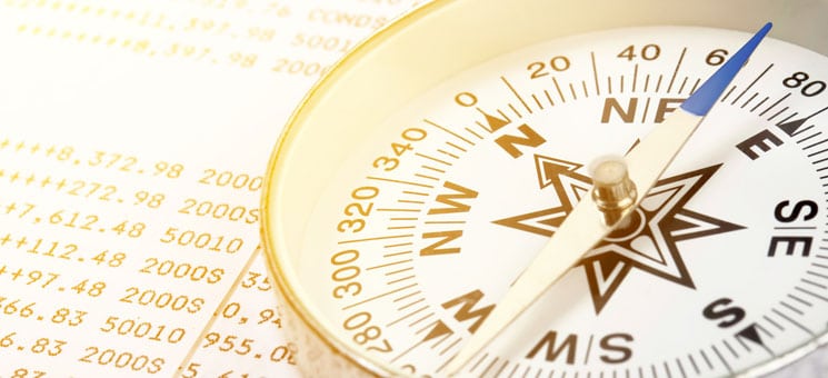 Conceptual compass on account book for finance