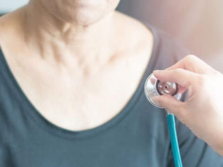 Doctor hand with stethoscope check up elderly woman people. Old