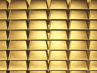 Background wall of gold ingots on the side