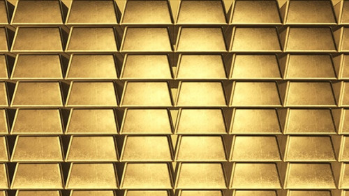 Background wall of gold ingots on the side