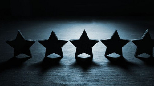 Five stars in the dark. Customer experience and satisfaction concept.