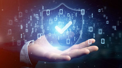 Man holding a Shield web security concept 3d rendering