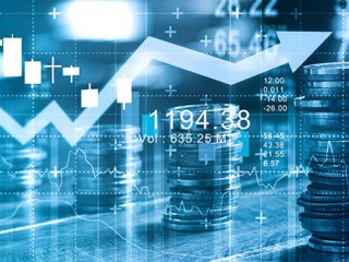 Finance and business concept. Investment graph and rows growth o