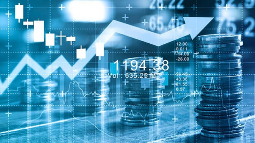 Finance and business concept. Investment graph and rows growth o