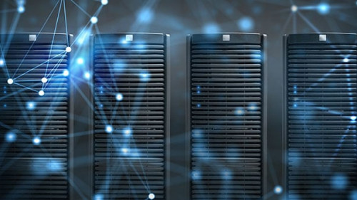 Concept of a data center room with database server and network effects