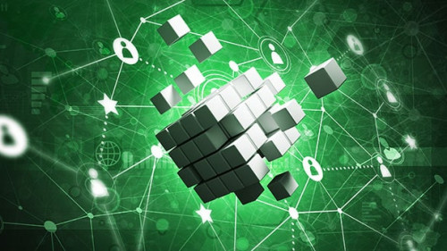 Concept of Internet and networking with digital cube figure on dark background