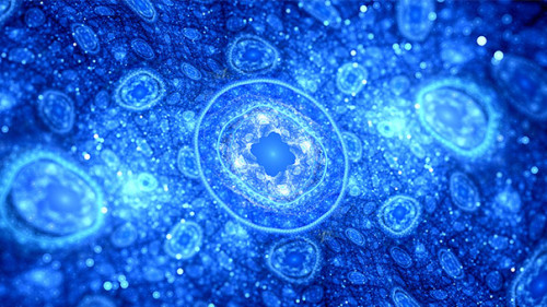 Blue glowing cells fractal