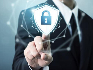 Businessman touching shield protect icon, Concept cyber security safe your data