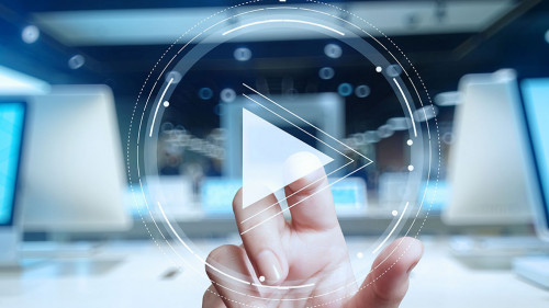 hand press play button sign to start or initiate projects as con