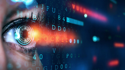 Close up of woman eye in process of scanning