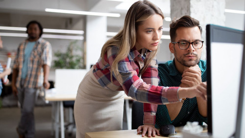 Group of business people and software developers working as a team in office