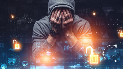 Hacker hunting for code concept