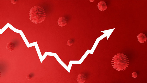 Descending graph, danger, crisis, impact and corona virus concept.