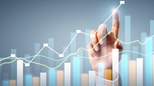 Businessman plan graph growth and increase of chart positive ind