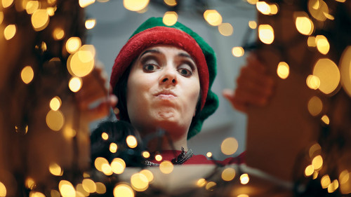 Disappointed Christmas Woman Looking Inside Cardboard Gift Box