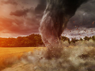 Large Tornado disaster on a road