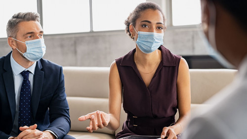 Business meeting during covid pandemic at office