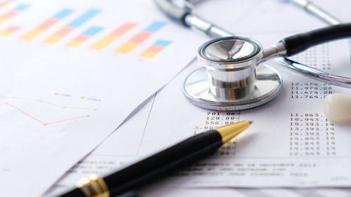 Stethoscope with Pen, Charts and Graphs, Finance, Account, Stati