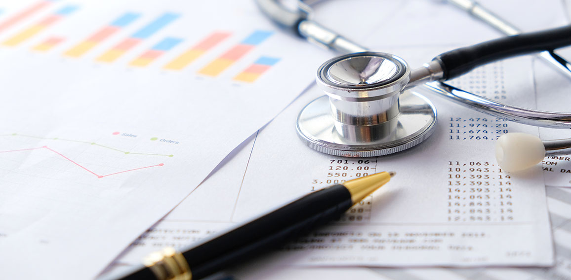 Stethoscope with Pen, Charts and Graphs, Finance, Account, Stati