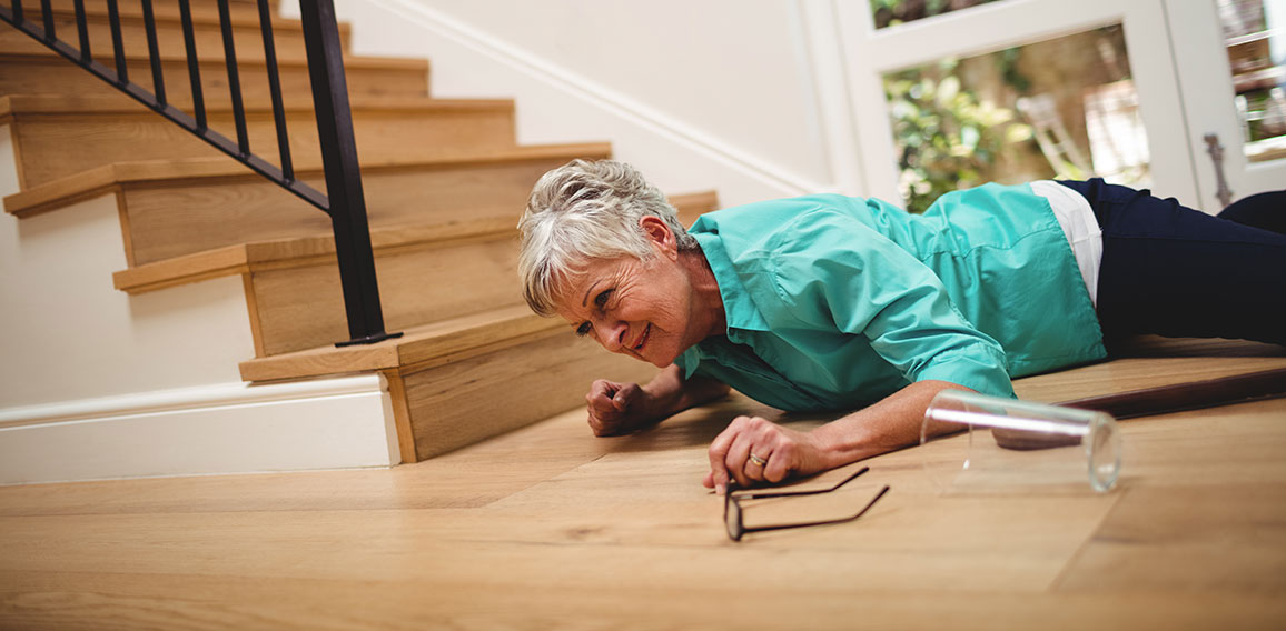 Senior woman fallen down from stairs