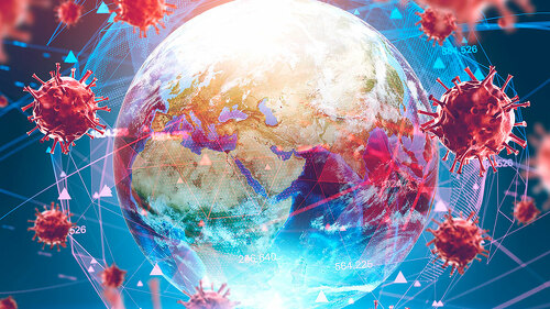 Ncov spreading concept, Earth and virus models