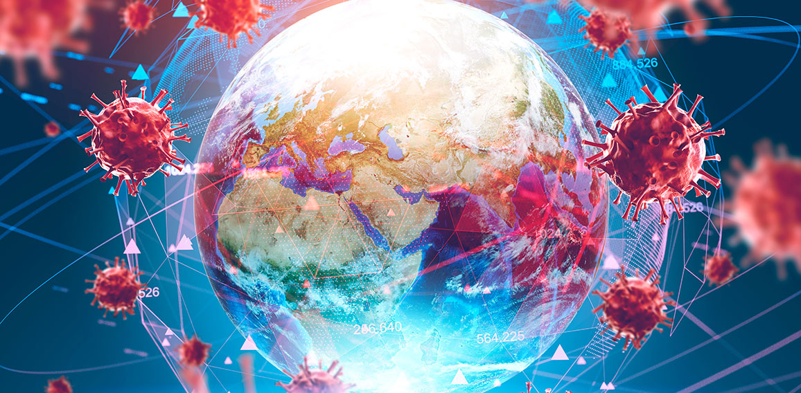 Ncov spreading concept, Earth and virus models