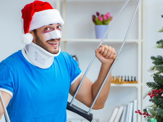 Injured man celebrating christmas at home