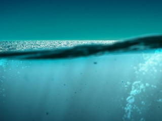 Blue under water . Mixed media