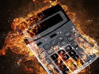 Calculator burning in fire