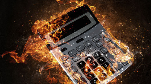 Calculator burning in fire