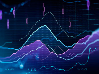 Financial rising graph and chart with lines and numbers